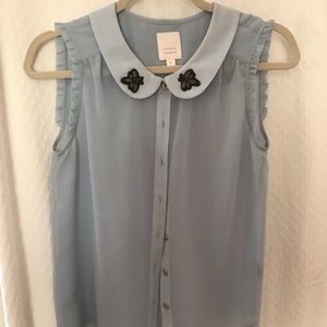 Light Blue Flowy Button Down Top